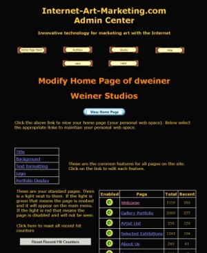 The main Home Page Maintenance screen showing the types of pages and there click stats